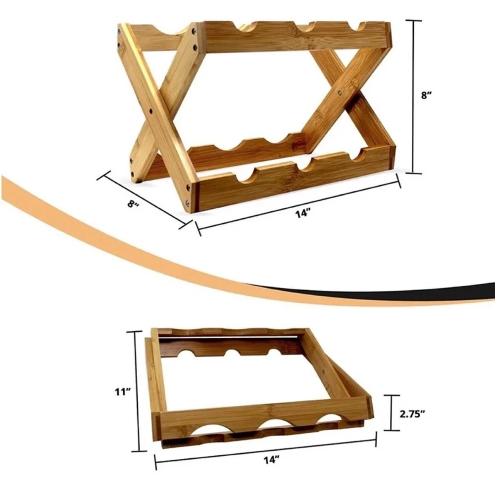 Foldable bamboo countertop wine rack modern wooden 6 bottle wine rack decor